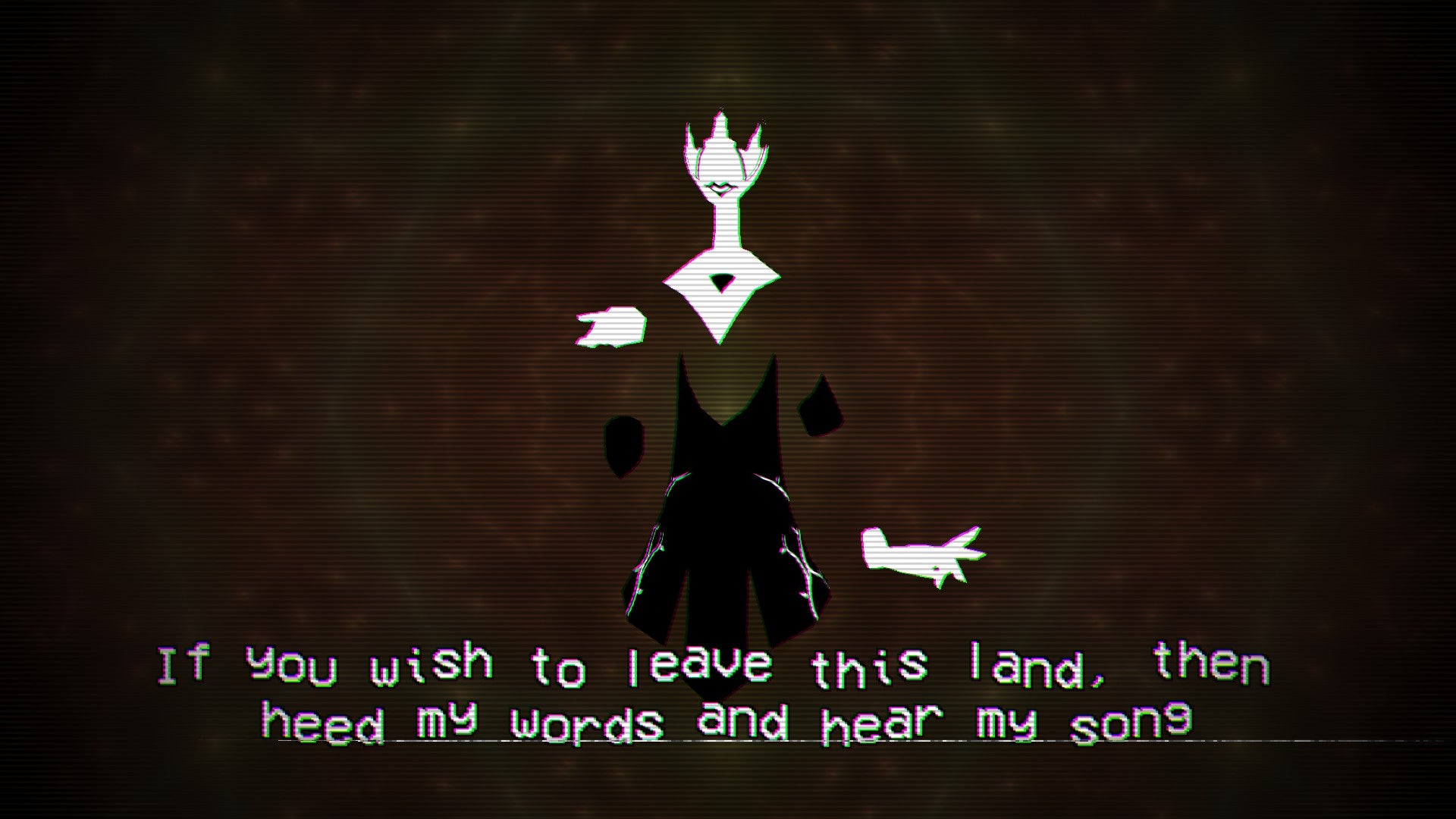 Cassette Beasts review - screenshot showing an eerie white and black ghost creature against a black background