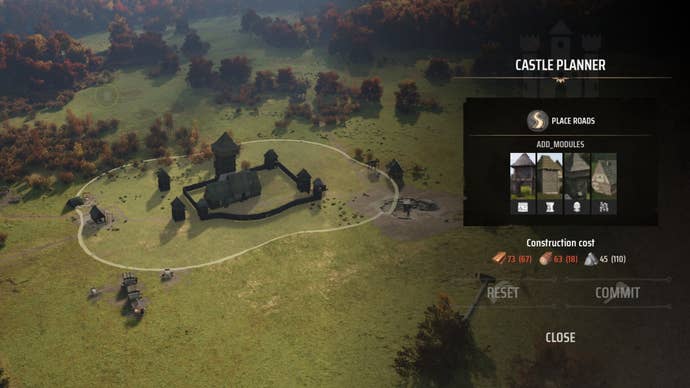 A zoomed-out screenshot showing Castle Planner mode in Manor Lords