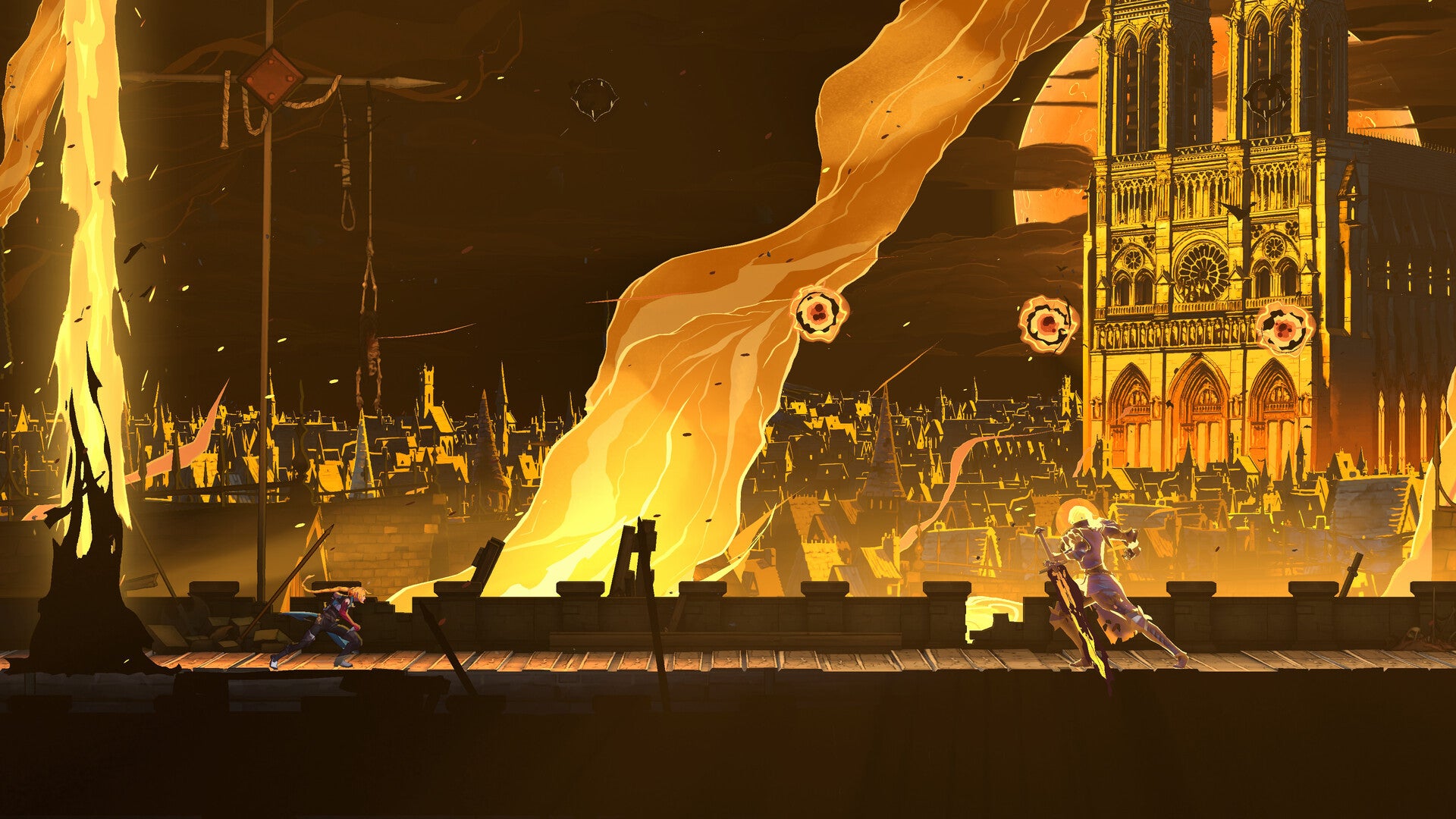 Paris burns in the background in Castlevania: Belmont's Curse