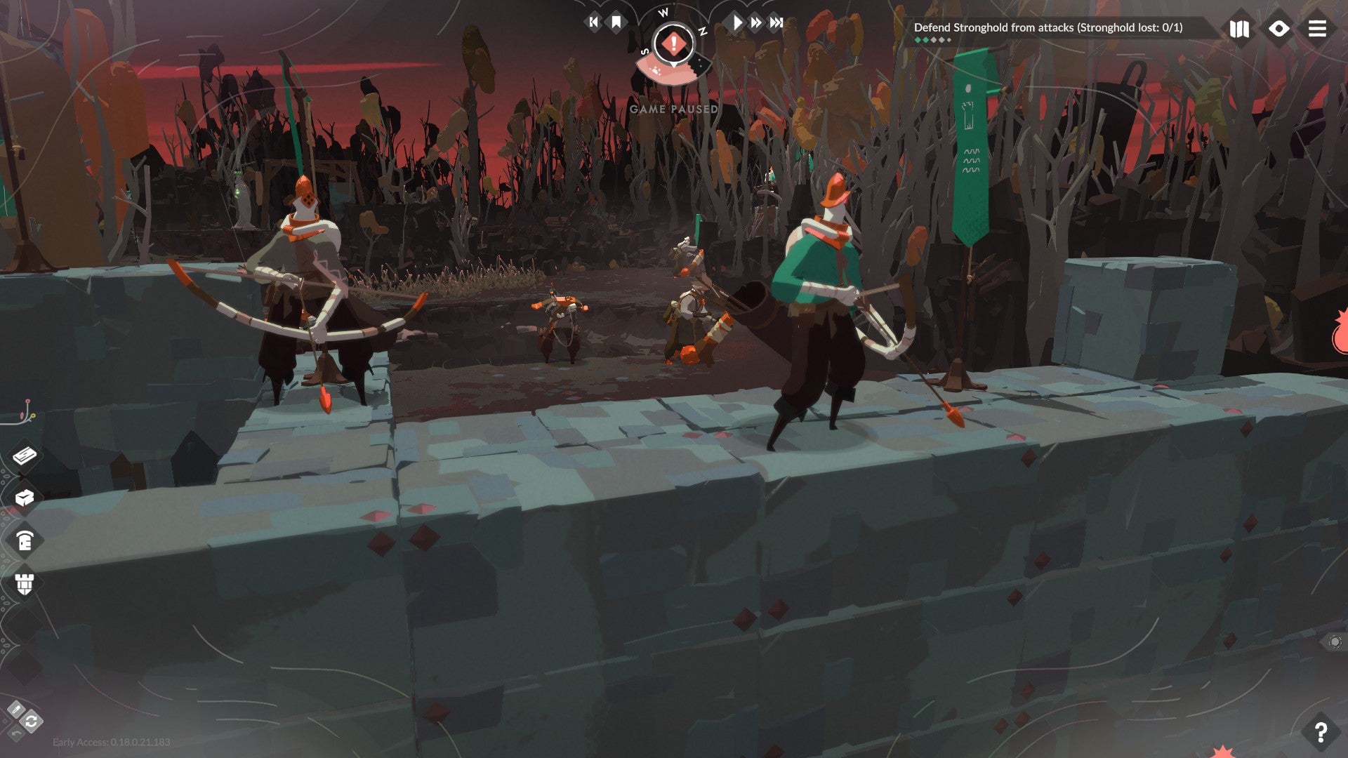 Some stalwart archers defend my stone walls from bugs in Cataclismo. - 1