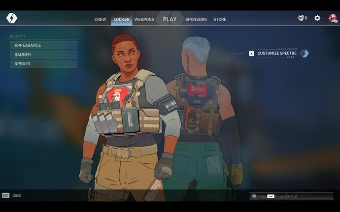 Character customization screen in Specter Divide