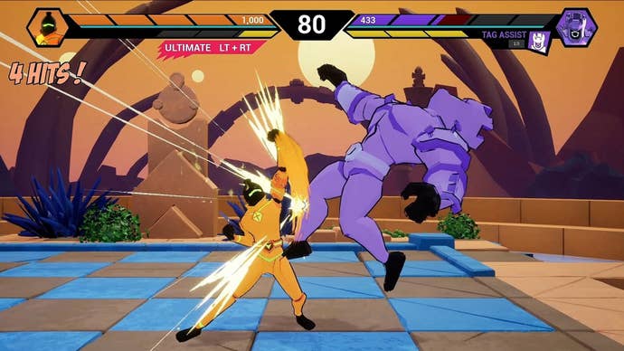 A bishop uppercut punches a rook in Checkmate Showdown.