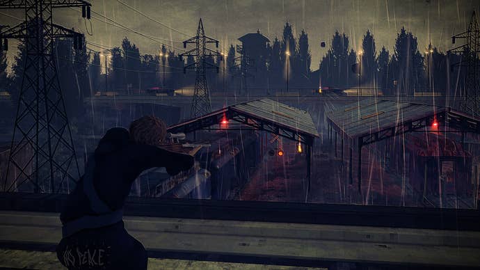 A girl aims a sniper rifle at two train tracks in Children Of The Sun