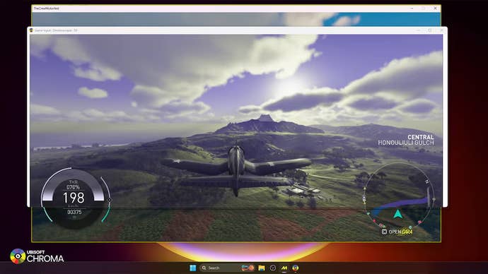 Screenshot of Ubisoft’s colourblind tool in use showing differing colours for a flying simulation game