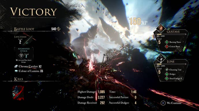 Victory screen after defeating Chromatic Lanelier in Clair Obscur Expedition 33.