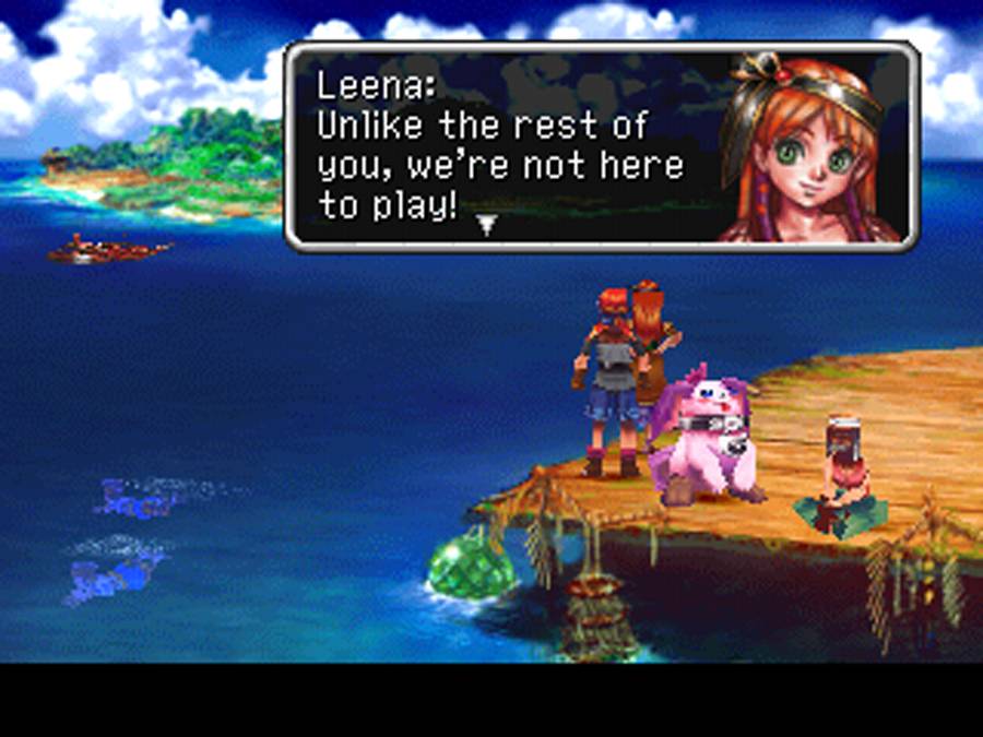 Leena speaks to the player while standing on a pier in Chrono Cross - 27