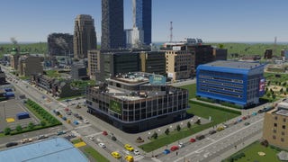 A bustling city centre inside Cities Skylines 2.