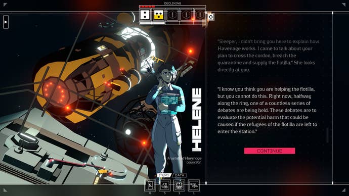 A conversation with Havenage agent Helene in Citizen Sleeper