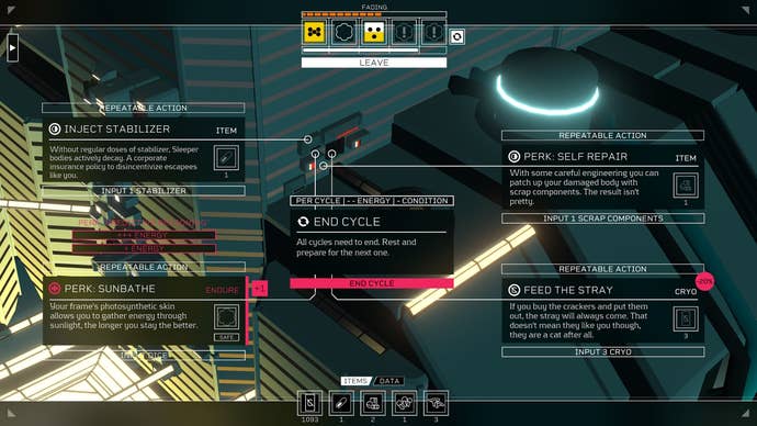 The menu screen for the apartment block in Citizen Sleeper