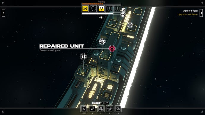 The repaired apartment unit is highlighted on a ring-shaped space station in Citizen Sleeper