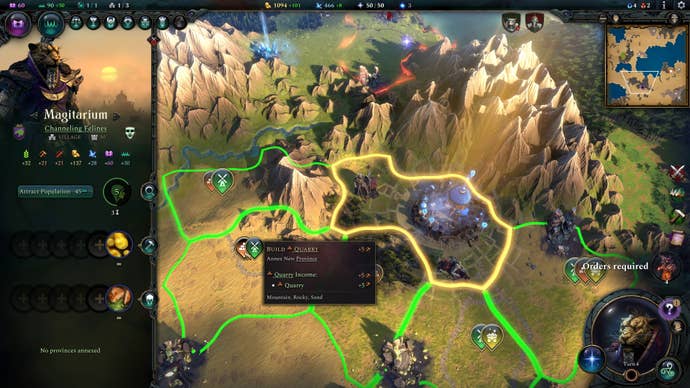 An overhead view of city provinces in Age Of Wonders 4