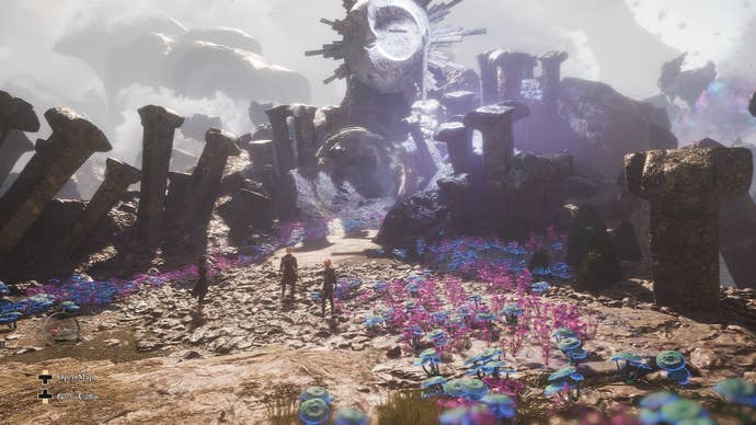 The expeditioners approach the portal leading to Esquie’s Nest in Clair Obscur: Expedition 33’s overworld