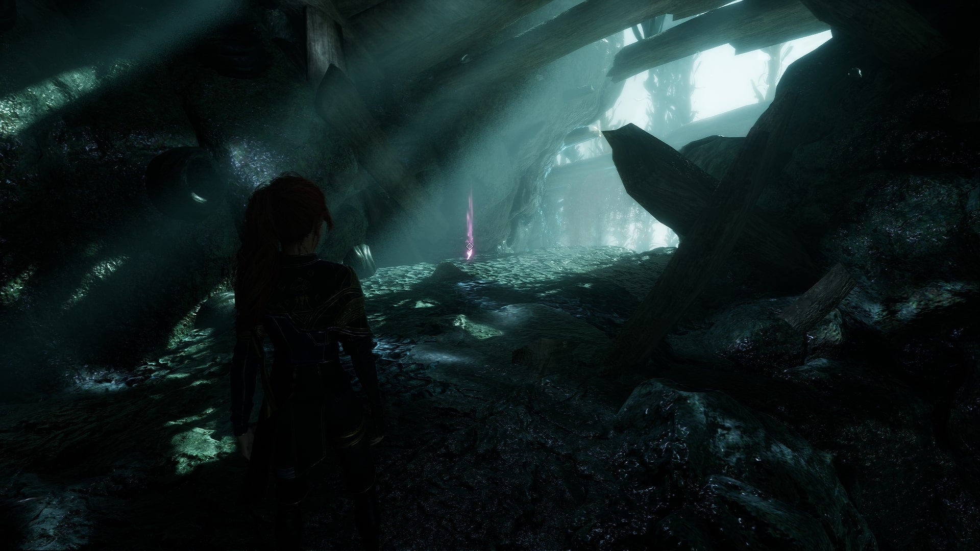 Maelle looks towards a glowing pink item - an Intact Mine - in Flying Waters in Clair Obscur: Expedition 33 - 6