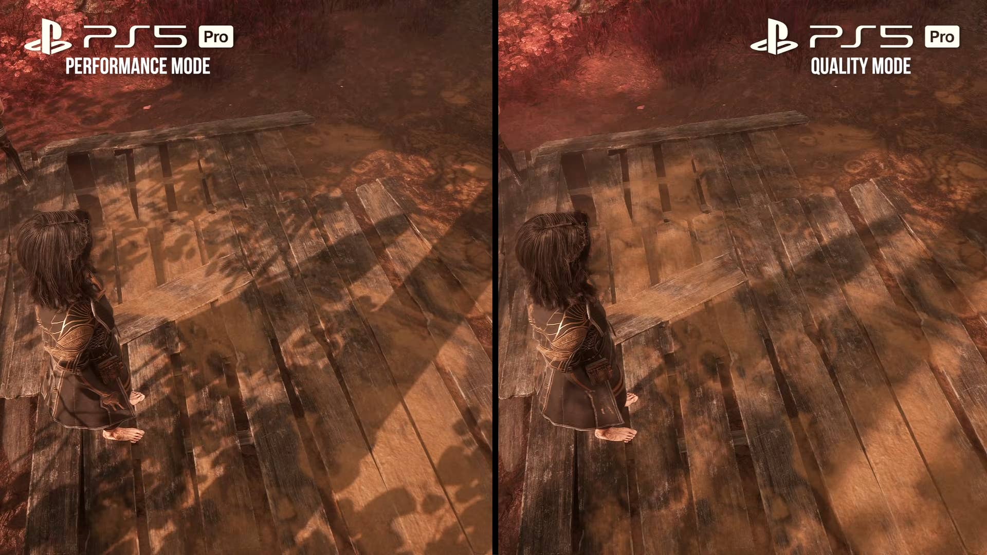clair obscur screenshot: comparison between quality and performance mode, lighting