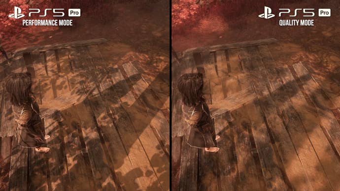 clair obscur screenshot: comparison between quality and performance mode, lighting