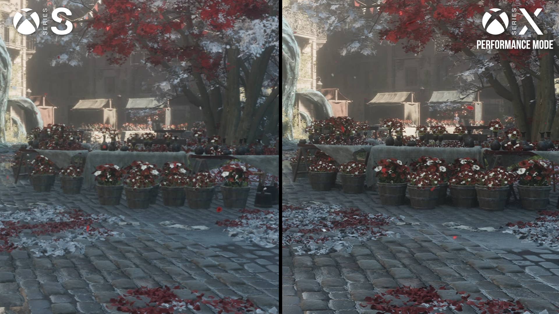clair obscur screenshot: comparison between series s and series x, zoomed