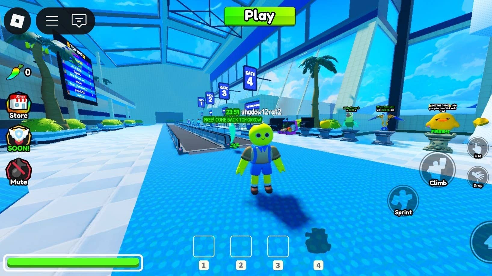 Cliff screenshot showing a character in an airport