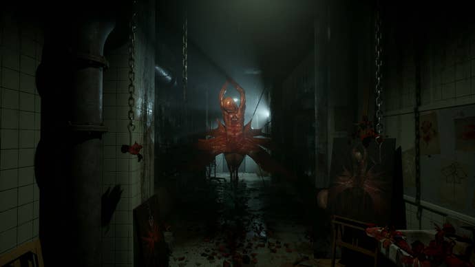 A flayed corpse is hanged successful a hallway successful Clive Barker's Hellraiser Revival.