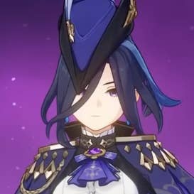 Close up of Clorinde from Genshin Impact, from the chest up.