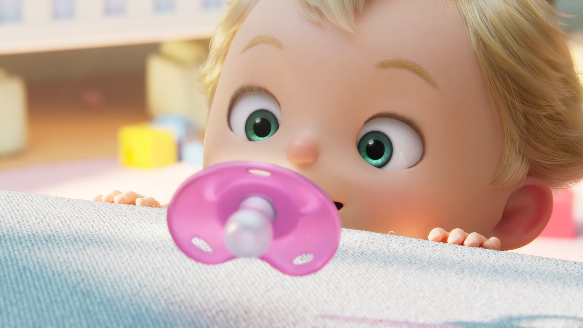 Baby reaches for dummy while something scurries under the bed in the background in Nintendo's Close To You animated short