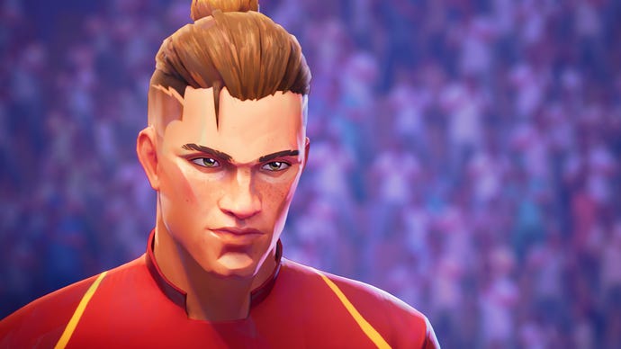 A headshot of a young white player with a manbun in Rematch