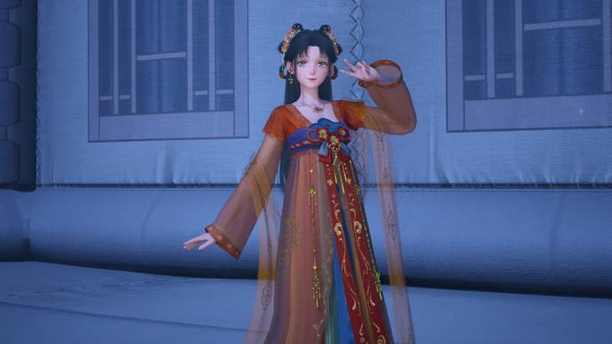 Nikki posing on the Cloud Top Balloon in Infinity Nikki.