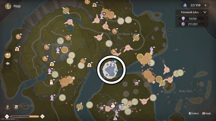 Circled map view of the Cloud Top Balloon location in Infinity Nikki.