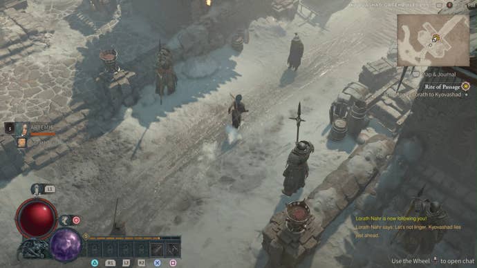 A diagonal-down image of a lone hero in a snowy, dour landscape. It’s Diablo 4.