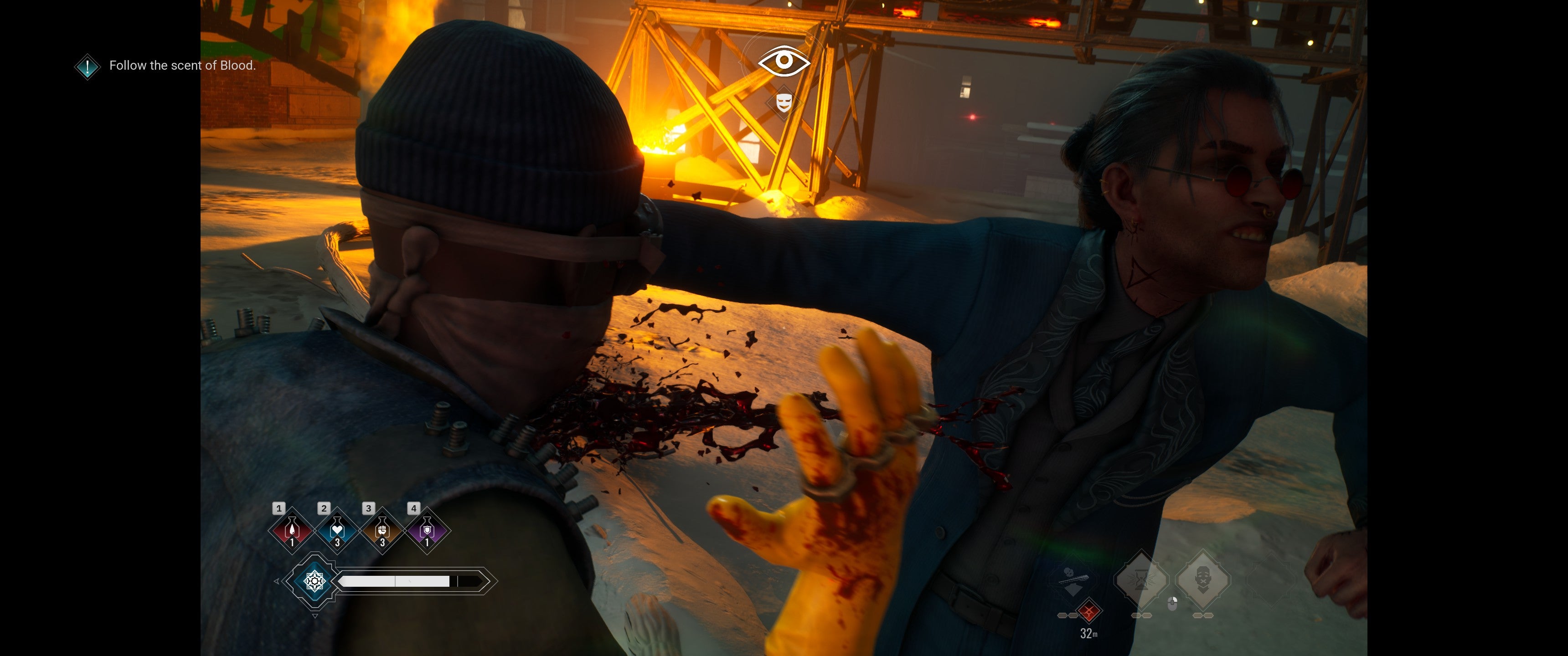 Two vampy fighters clawing at each other in third-person view in Vampire: The Masquerade - Bloodlines 2. - 4