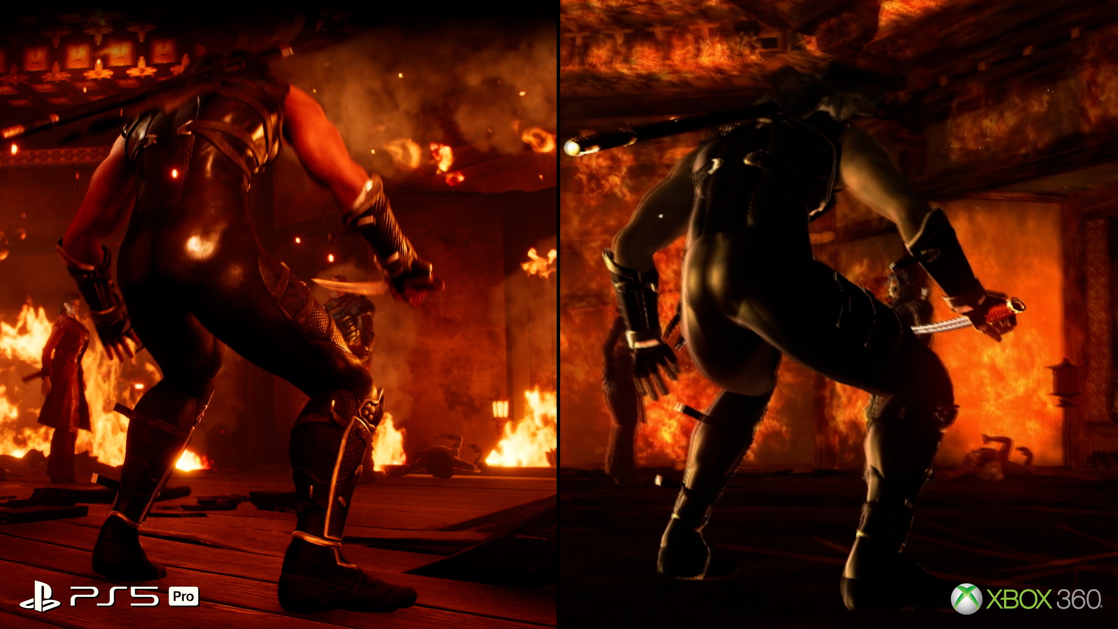 PS5 Pro vs Xbox 360 graphics comparison in Ninja Gaiden 2.