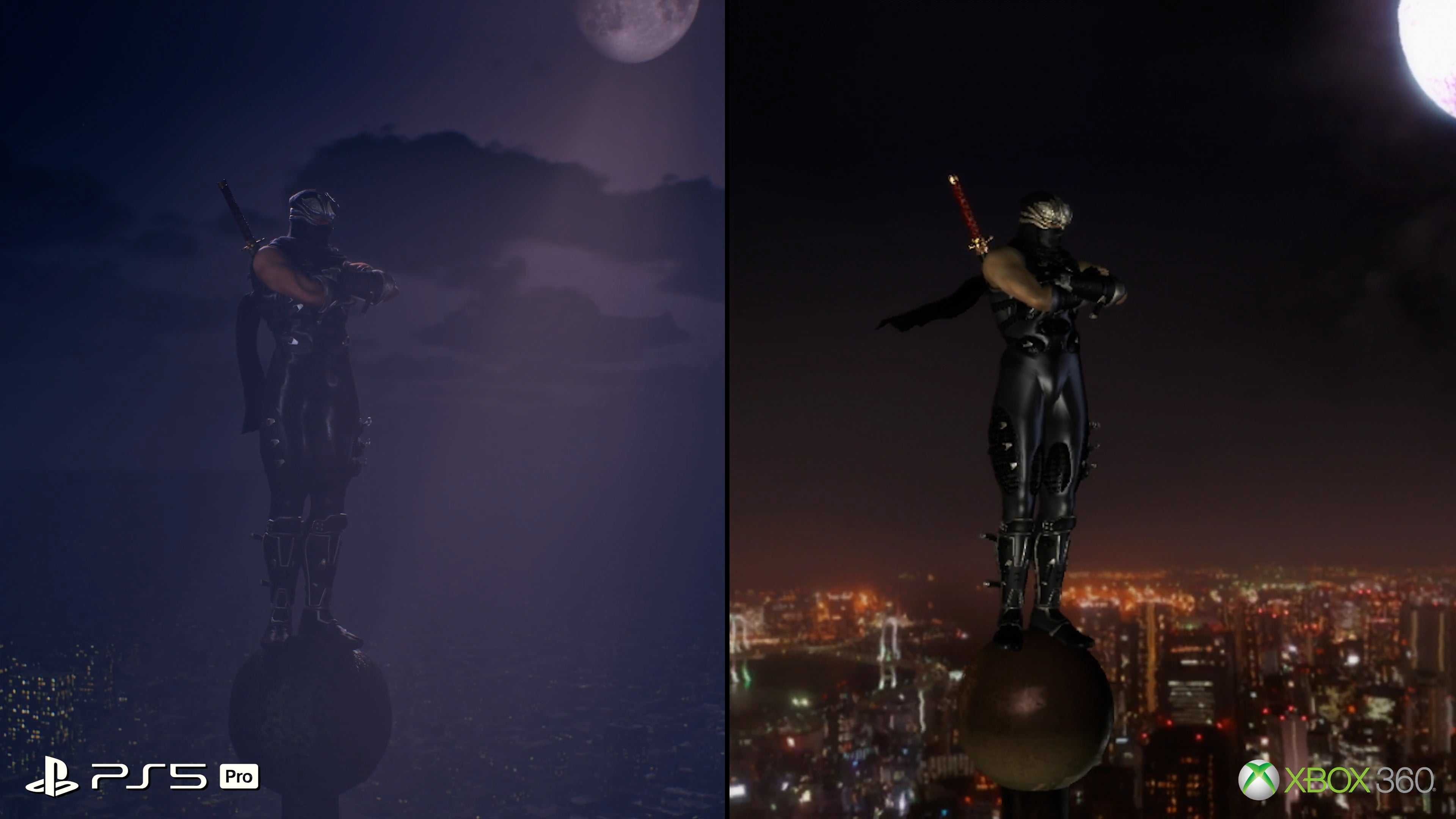 PS5 Pro vs Xbox 360 graphics comparison in Ninja Gaiden 2.