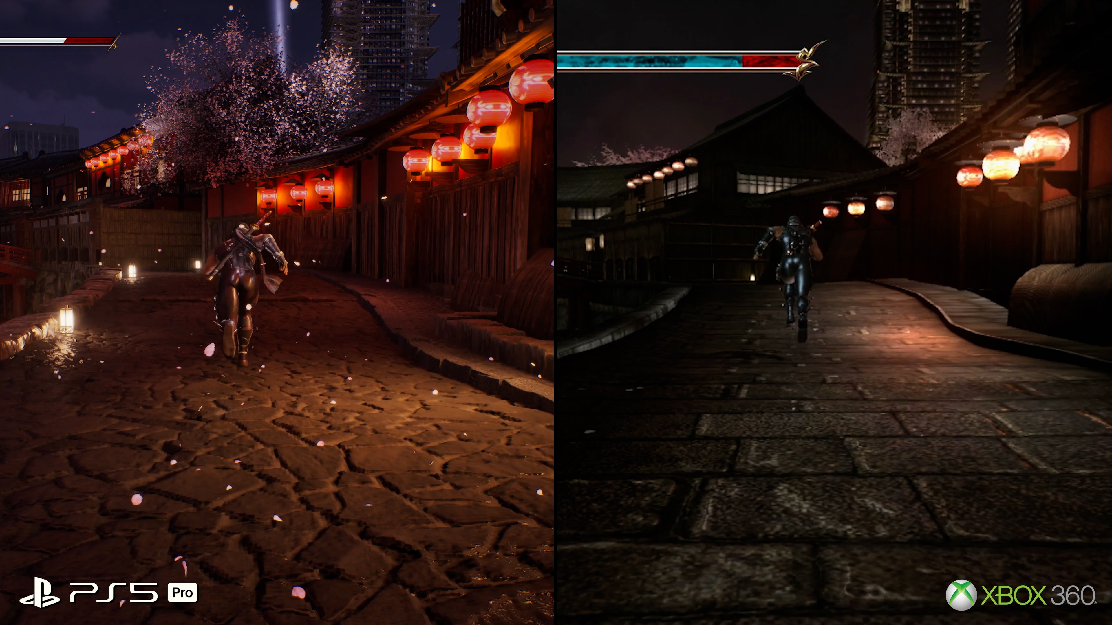 PS5 Pro vs Xbox 360 graphics comparison in Ninja Gaiden 2.