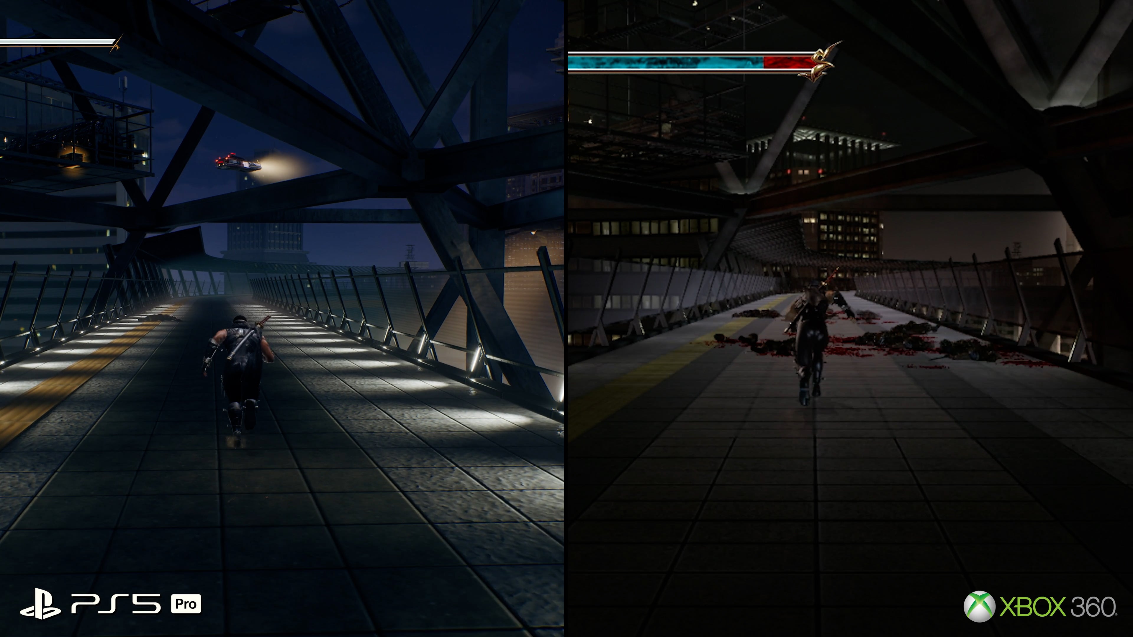 PS5 Pro vs Xbox 360 graphics comparison in Ninja Gaiden 2.