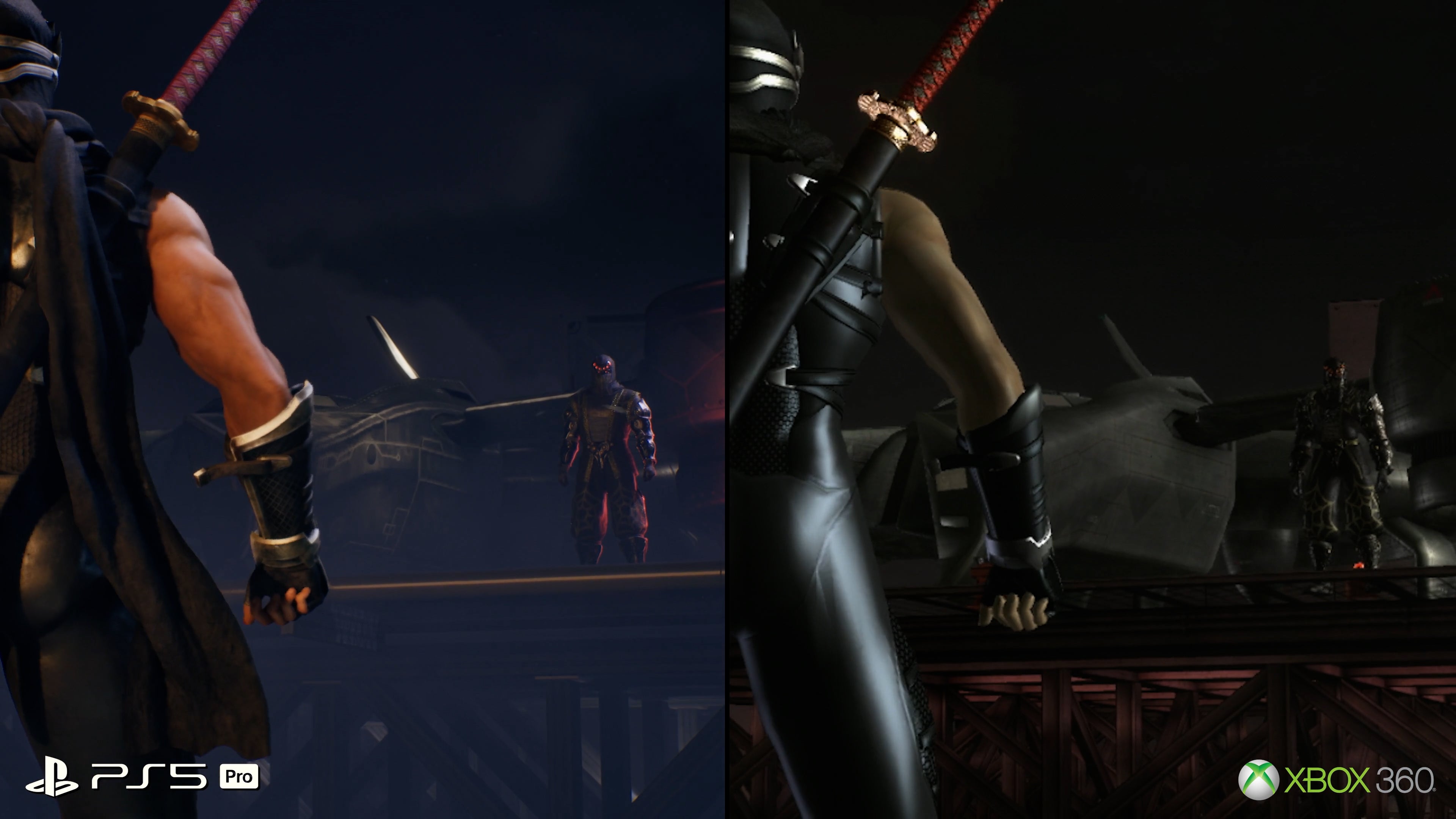 PS5 Pro vs Xbox 360 graphics comparison in Ninja Gaiden 2.