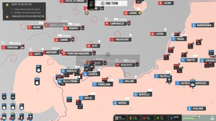 CoH 3 review - a zoomed-out view of the campaign map showing labelled settlements and colour-coded terrain