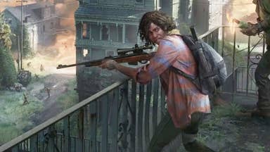 Concept art for standalone TLOU multiplayer showing a female holding a gun in a city setting