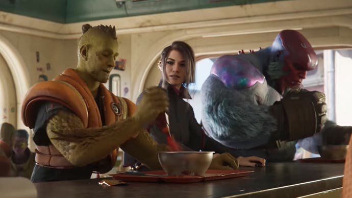 Screenshot from Concord’s cinematic trailer showing three ‘heroes’ at a diner