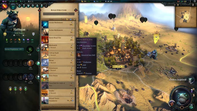 The construction queue menu in Age Of Wonders 4