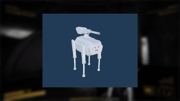 The plain character model for the Dog turret-like monster in Content Warning is shown against a navy background