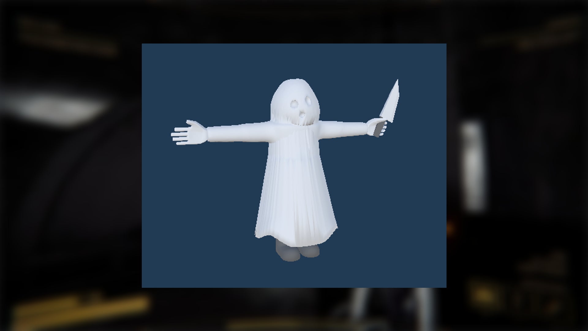 The plain character model for the Knifo monster in Content Warning is shown against a navy background - 18