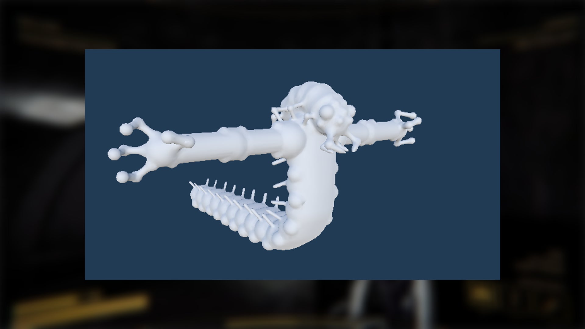 The plain character model for the Larva monster in Content Warning is shown against a navy background - 15