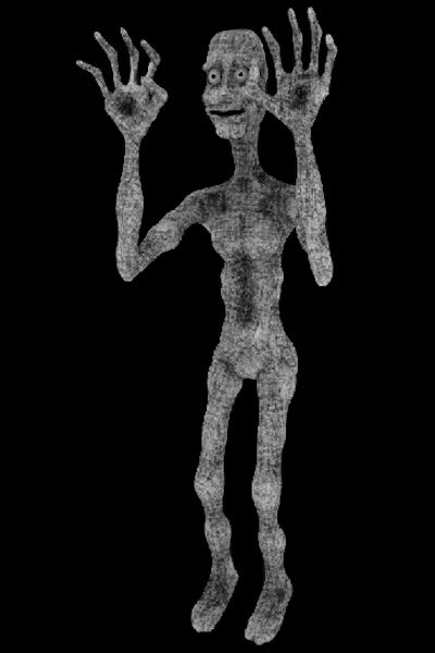 The Cam Creep monster in Content Warning with its hands in the air and a smile on its face.