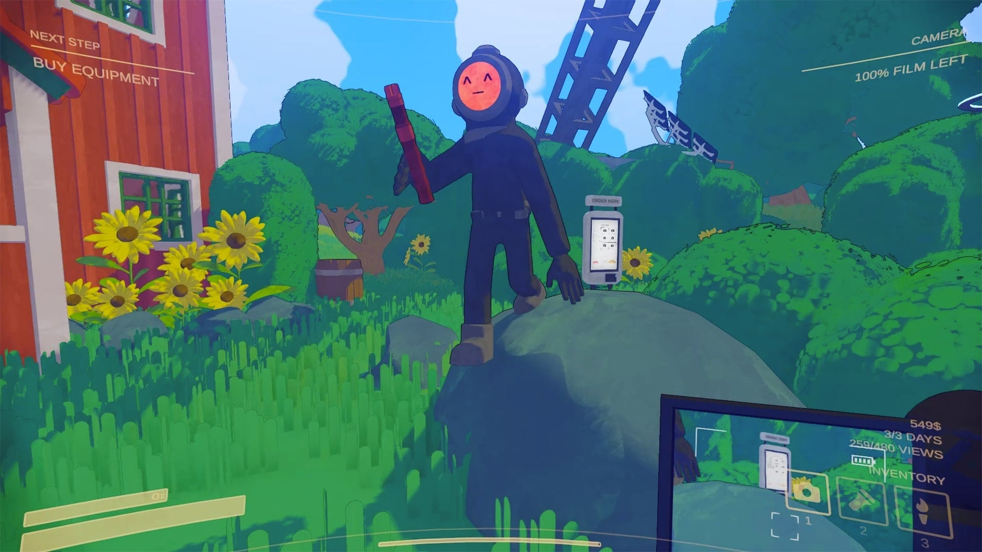 The player looks at another player holding a flare while on the home world in Content Warning - 1