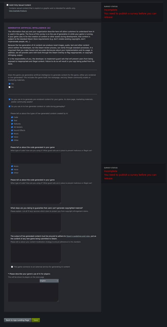 Valve’s survey for AI content.
