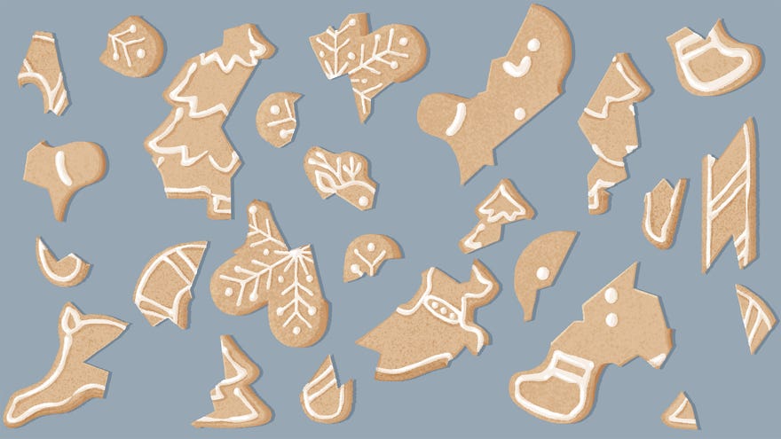 A screenshot from A Little To The Left’s Christmas update showing a broken up gingerbread person