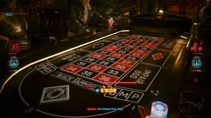 first person view of choosing black at the roulette table in black diamond party
