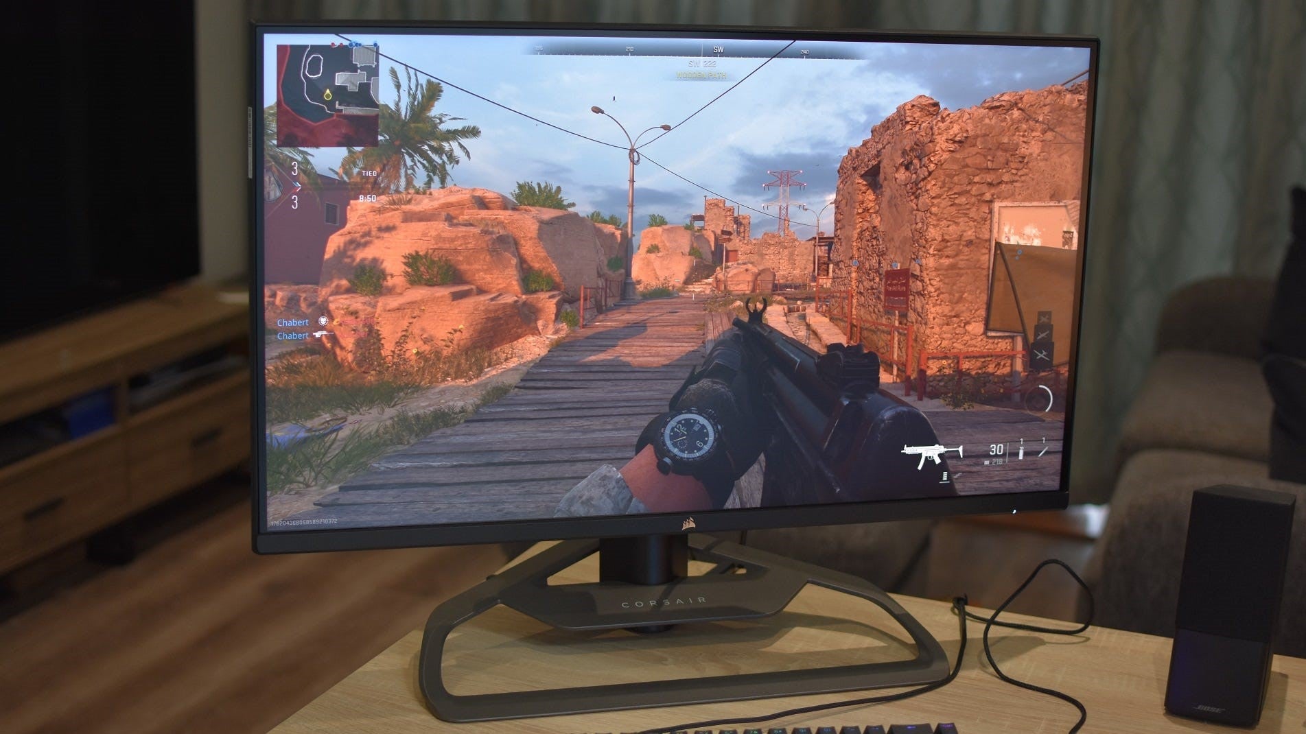 A Corsair Xeneon 32UHD144 gaming monitor running Modern Warfare 2. - 11
