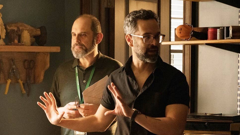 Craig Mazin and Neil Druckmann on the set of The Last of Us season two