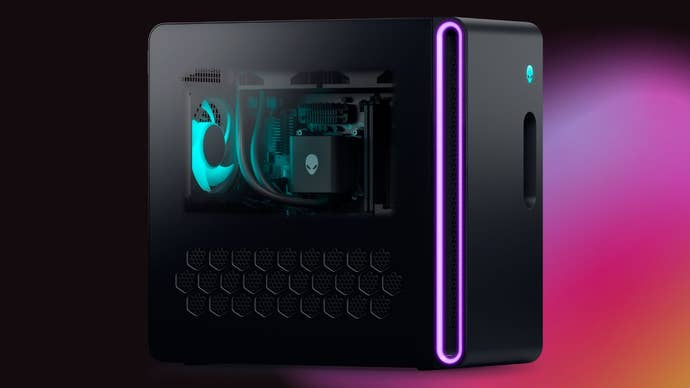 Alienware Aurora Gaming Desktop ACT1250 on a black to purple gradient background