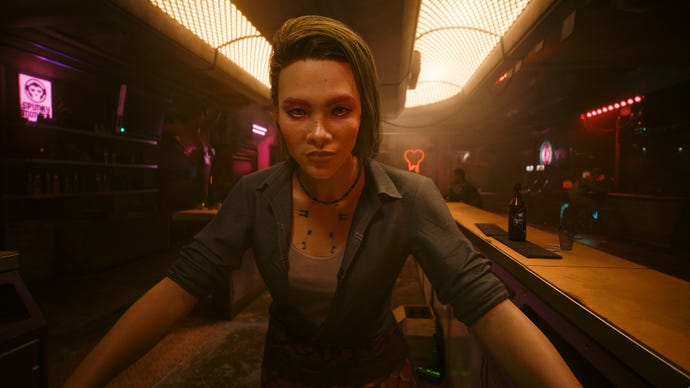 A bartender in Cyberpunk 2077 Phantom Liberty.